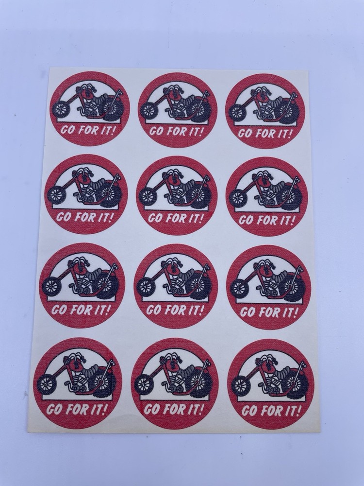 Vintage 1980’s TREND SCRATCH N SNIFF STICKERS Motorcycle GO FOR IT 1 Sheet Rare