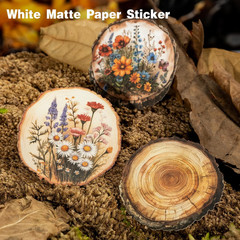 Nature Wood Slice Sticker Set, 120PCS Vintage Designs with Flowers, Moss, Logs a