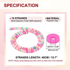 6mm 3500Pcs 10 Strands Polymer Clay Beads Spacer, Green/Pink/Yellow/White