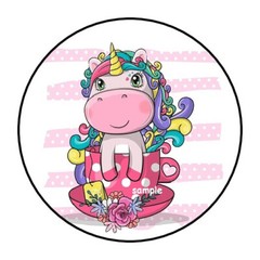 30 CUTE FLORAL UNICORN IN TEA CUP ENVELOPE SEALS LABELS STICKERS 1.5″ ROUND