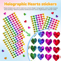 1800Pcs Holographic Heart Stickers, 0.6in Rainbow Tiny Stickers for Kids Rewa…