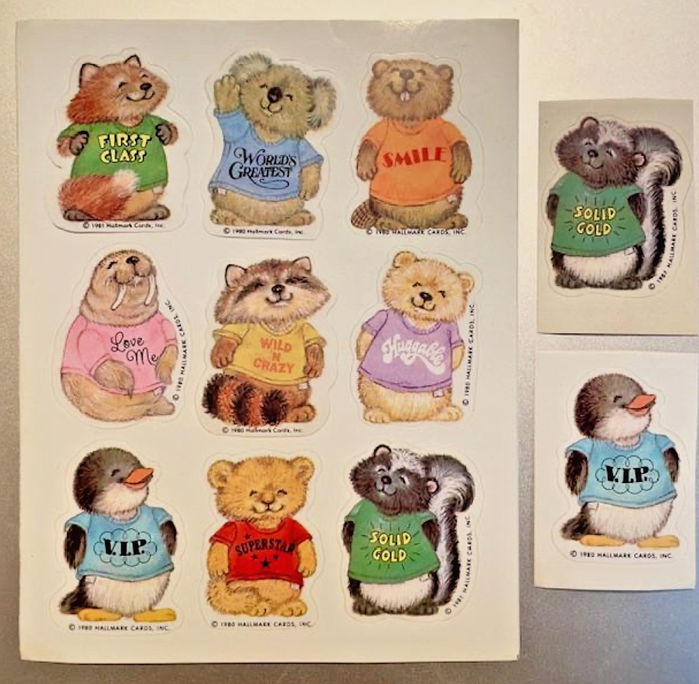 NEW (NOS) VTG 1980 HALLMARK Sticker Sheet SHIRT TALES Tails Cute Animals + BONUS