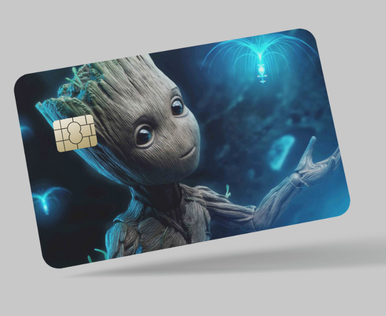 GROOT, 2 pc credit card skin & DEBIT CARD,TROLLEY & GYM