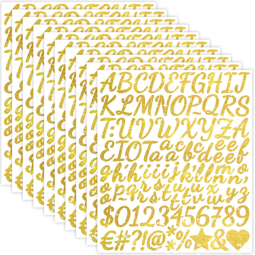 1050 PCS Gold Letter Stickers Glitter 10 Sheets Alphabet Sticker 1 Inch,