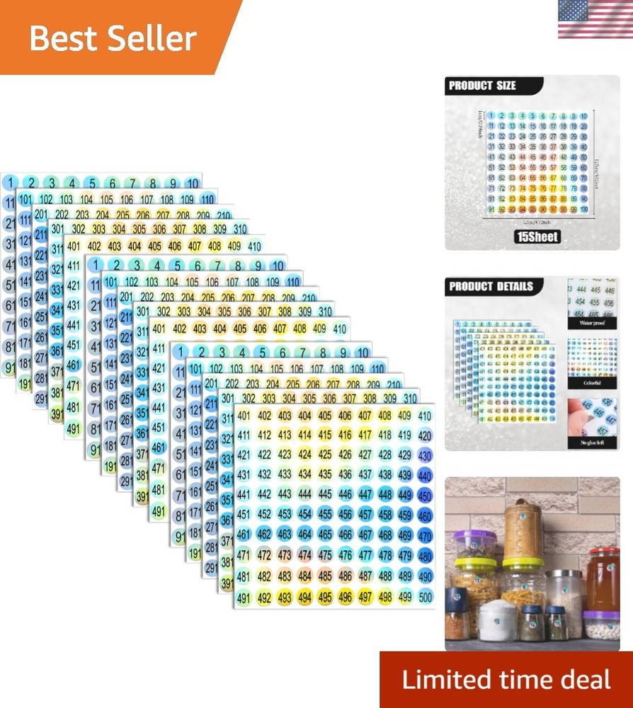 15 Sheets Mini Number Stickers 1-500 Round Labels Consecutive Numbering