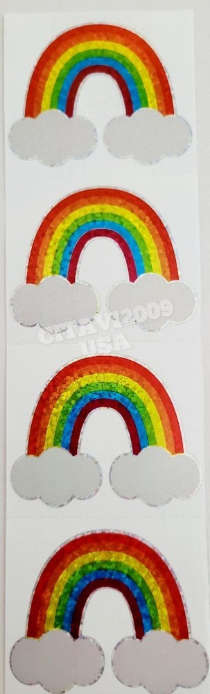 JILLSON & ROBERTS STICKERS HAMBLY PRISMATIC GLITTER SHEET RAINBOW CLOUDS.