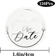 1.6 Inch save the Date Stickers, 120Pcs Clear Silver Foil Envelope Seals, Party