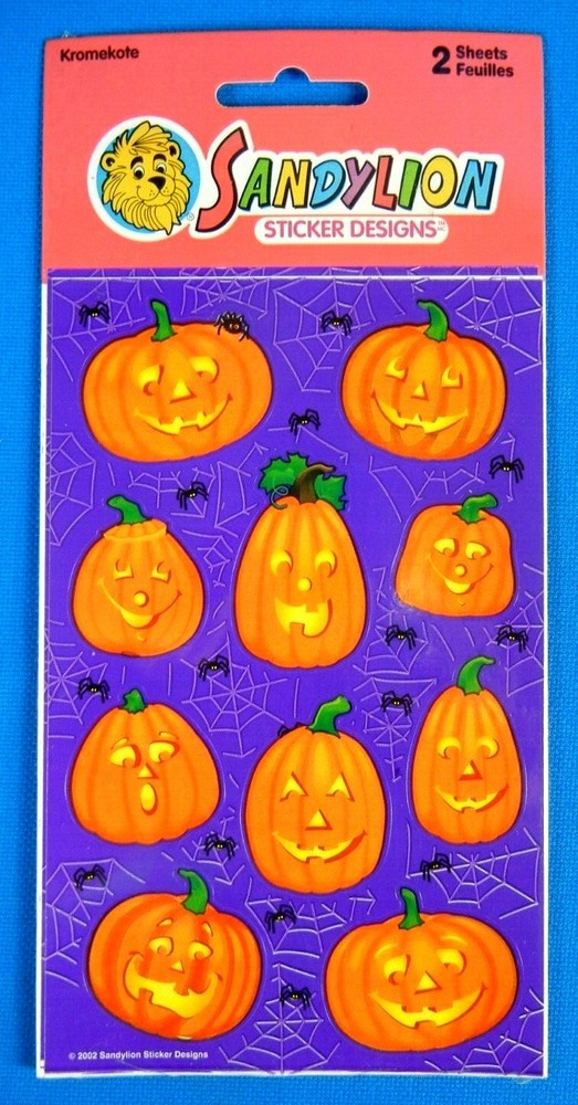 Vintage Sandylion Halloween Sticker Pack – Jack O Lantern Pumpkins & Spiders