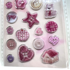 Cute Epoxy Button Stickers Pink Junk Journaling Collage Scrapbooking