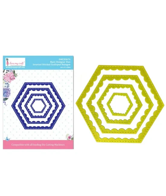 DRESS MY CRAFT – METAL CUTTING DIE – INVERTED STITCHED SCALLOPED HEXAGON