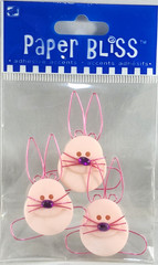 Paper Bliss 3D Stickers 2003 Easter Bunnies Wire Buttons 3pc Scrapbooking NOS