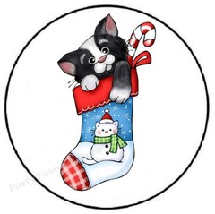 CAT IN CHRISTMAS STOCKING ENVELOPE SEALS LABELS STICKERS PARTY FAVORS