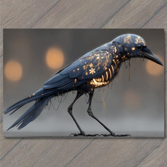 STICKER Mechanical Raven Glowing Gears Dark Fantasy Cyber Gothic Crow Design