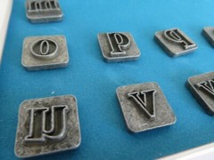 Bluebird Metal Stamp Set Melody Ross Chip Art 1/2″ Lowercase Letters in Tin