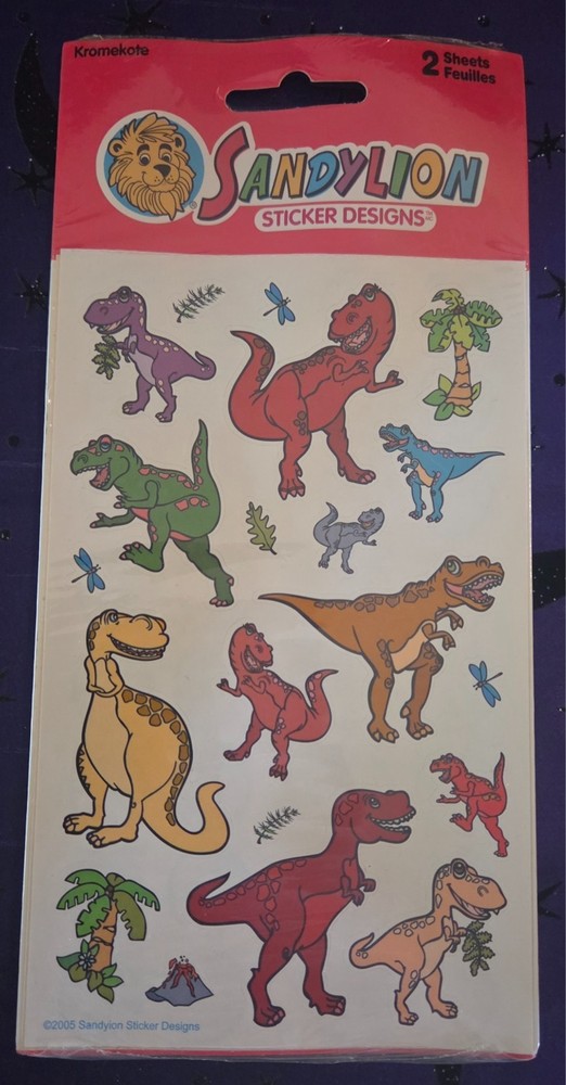 Vintage 2005 Sandylion Dinosaur Stickers Sealed Kromekote 2 Sheets Y2K Dead NOS