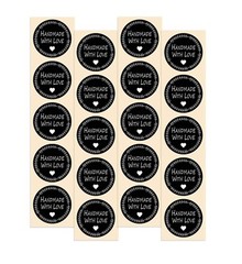 «Handmade with Love» Black 1.5″ Stickers | 100 Pack | Inch Round – For Gifts