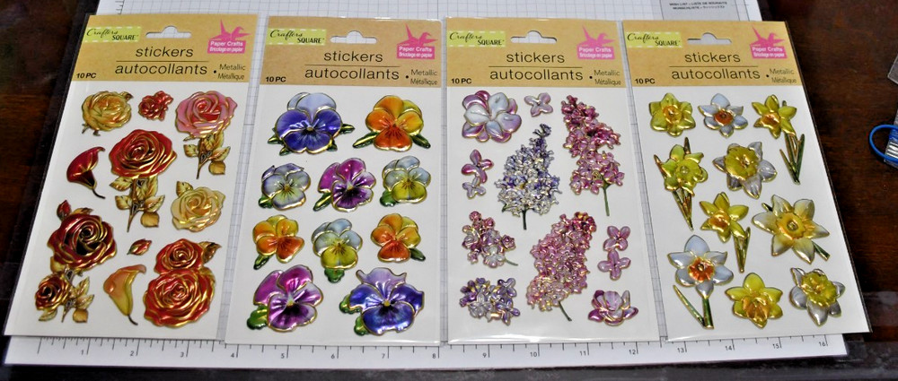 Crafter’s Square Floral Metallic Dimensional Stickers – Set of 4 – Beautiful