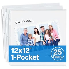 Dunwell 12×12 Scrapbook Refill Pages 25 Pack Heavy Duty Sheet Protectors 3-Ring