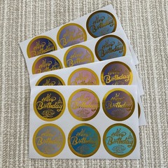 24 Happy Birthday Stickers, 2” Metallic Gold Foil Envelope Seals, Gift Labels