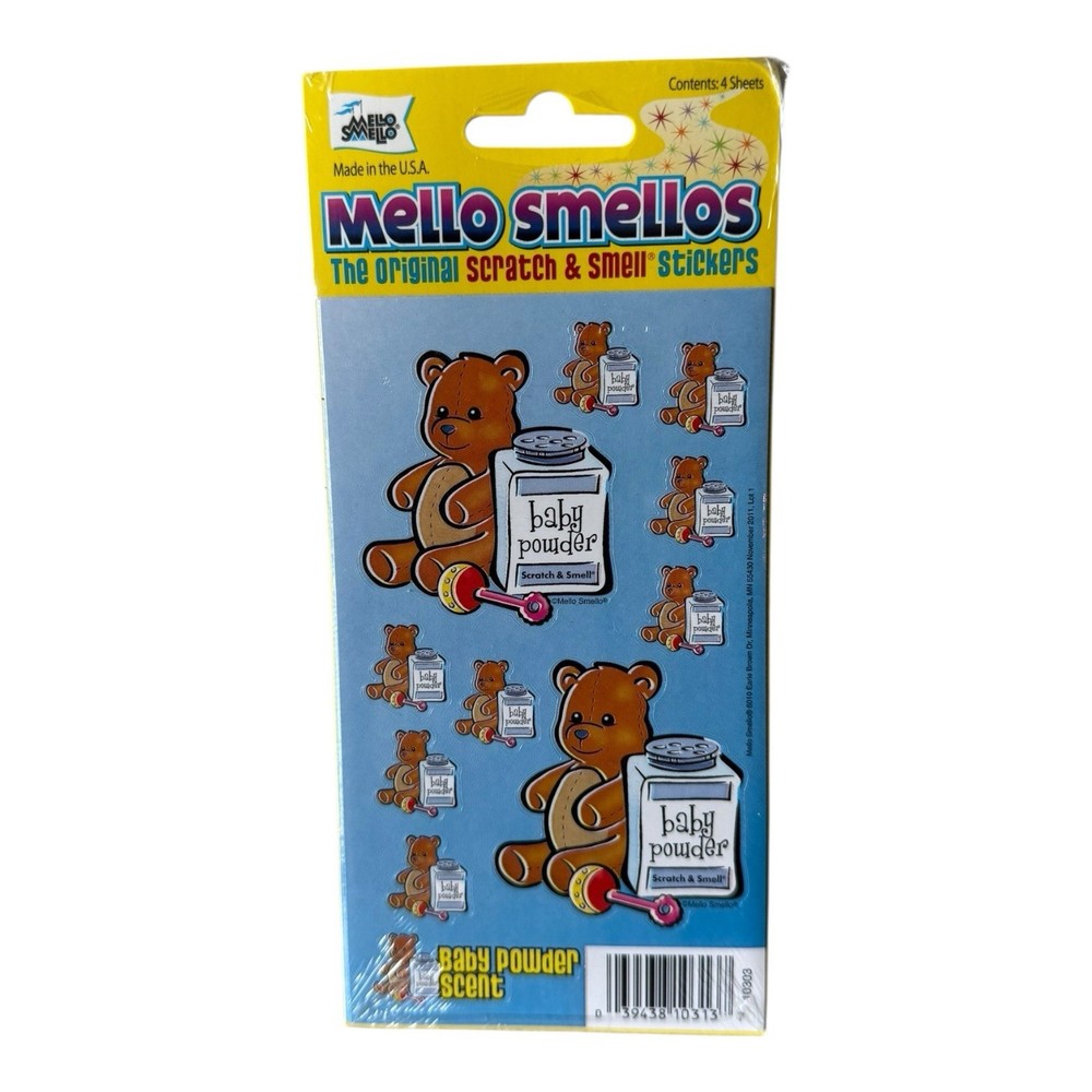 NEW Mello Smello Scratch ‘n Sniff Baby Powder Scented Stickers Blue, Teddy Bears