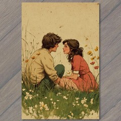 STICKER Young Couple Wildflowers Meadow Romantic Vintage Portrait