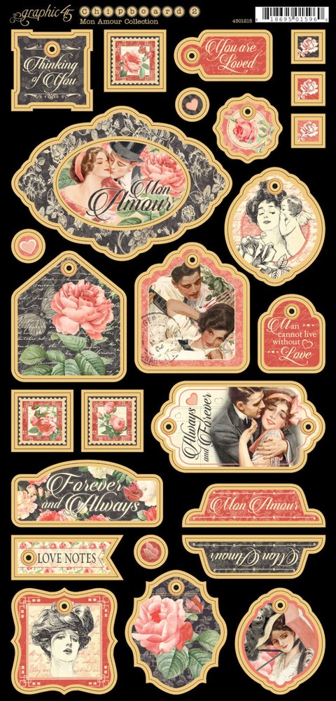 Graphic45 MON AMOUR Decorative Chipboard (26) PCS scrapbooking VINTAGE LOVE