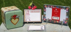 Retired Mary Engelbreit 4 Lot Tin Box Recipe Cards Post It Magnet Cherries Folks
