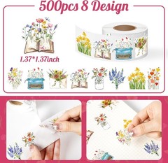 500Pcs Wildflower Stickers Roll Spring Floral Paper Decals Summer Flower Bouquet