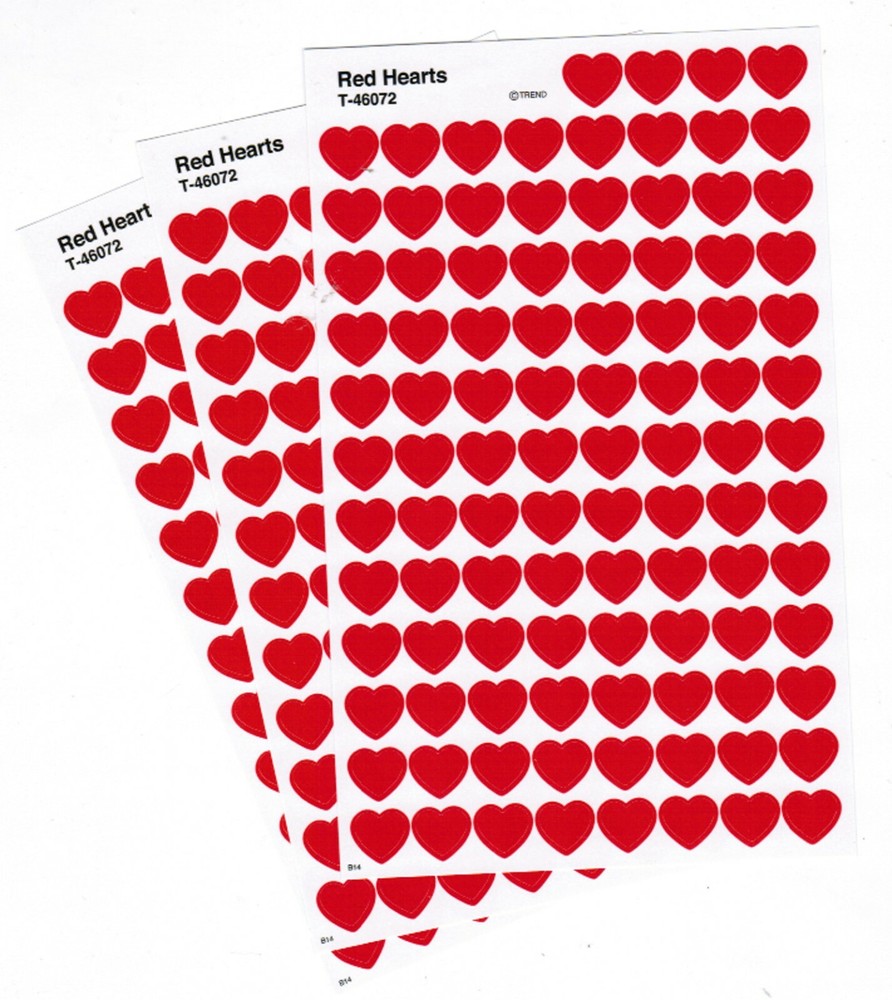 3 sheets MINI RED HEARTS Scrapbook Stickers! 300 Stickers! LOVE