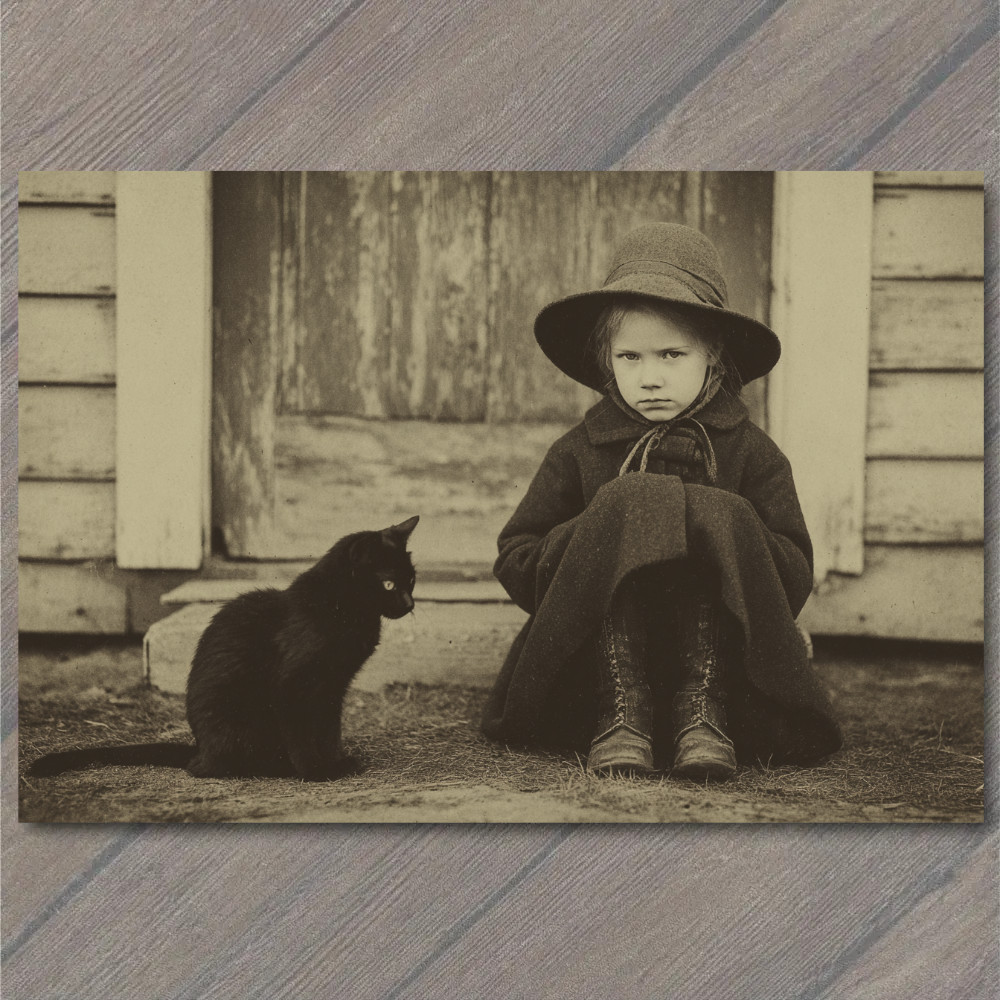 STICKER Grumpy Girl Black Cat Rustic Porch Moody Sepia Cottagecore Witchcore V