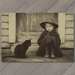 STICKER Grumpy Girl Black Cat Rustic Porch Moody Sepia Cottagecore Witchcore V