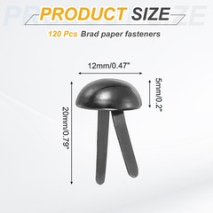 120Pcs Brads Paper Fasteners, 12×20 mm Metal Round Head Split Pins, Black