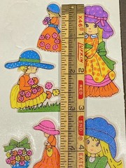 Vintage 1970s 1980s Puffy Stickers Prairie Girls in Bonnets Hats Flowers Boho
