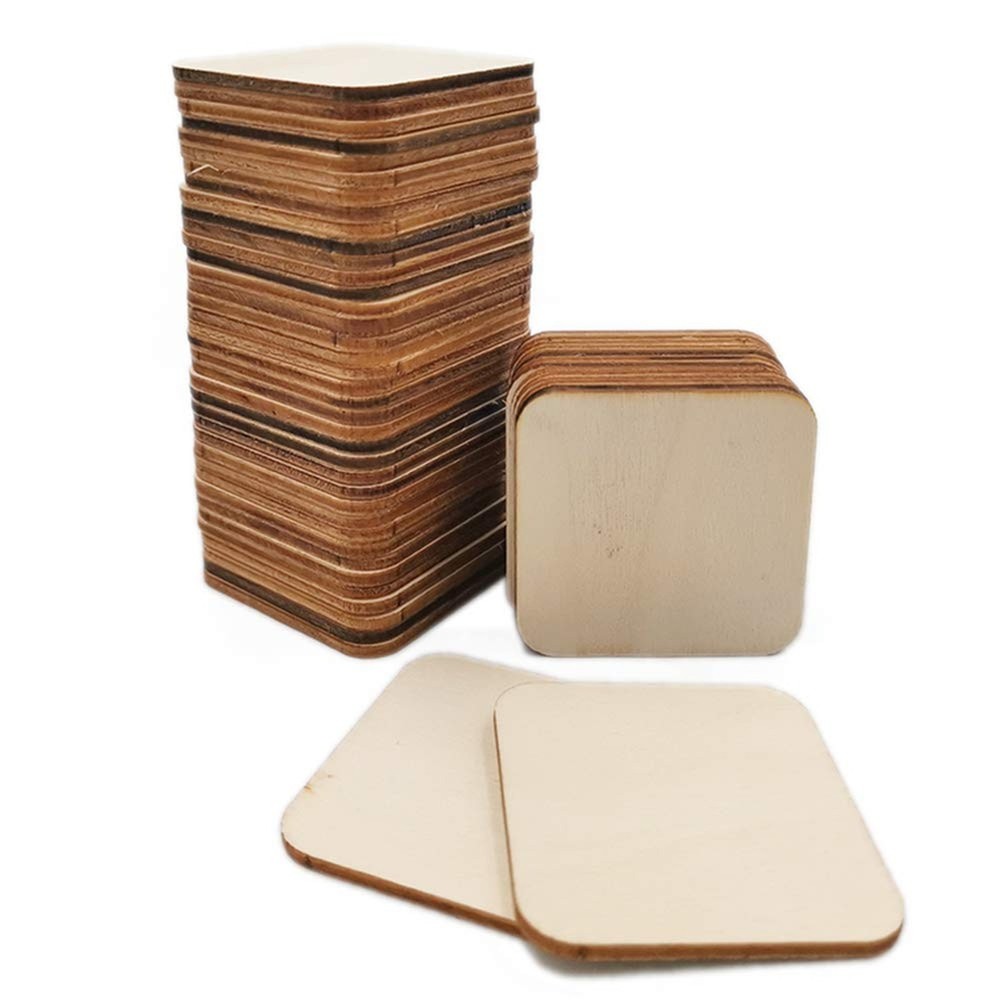 50 Pcs Unfinished Wood Pieces, Natural Blank 4 X 4 Inch Wood Squares, Wooden …
