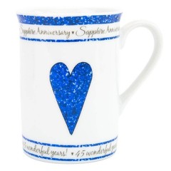 Beautifully Designed 45th Sapphire Wedding Anniversary Set of Ceramic Mugs wi…