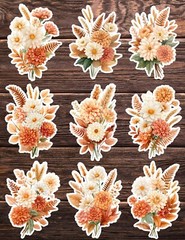 Fall Flowers Die Cut Vinyl Stickers Set Scrapbooking Laptop Water Bottle