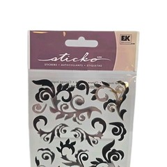 New EK Success Intricate Flourish Stickers 16 Count Black & Silver Sticko