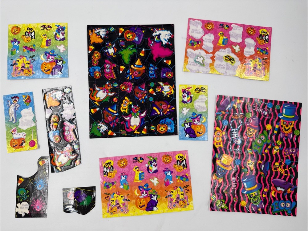 Vintage Lisa Frank Halloween Unicorn Skeletons Pumpkins Kittens Stickers Lot