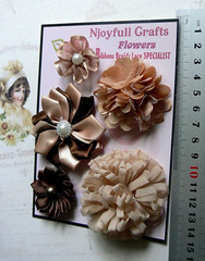 CHAMPAGNE BROWN 5 Flower Mix Organza Lace Satin HANDMADE 35-65mm HMI-6 NJC