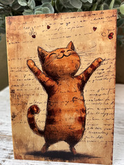 Set Of 2 Junk Journal Art Cards HAPPY CATS Scrapbook Card Topper Crafts