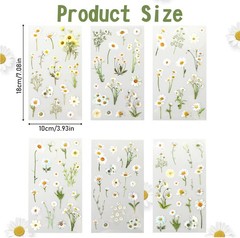 6 Pcs Clear Daisy Stickers, Waterproof Floral Vinyl Art Decals for Crafts