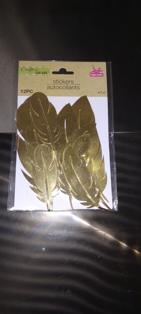Crafters Square Stickers 12PC Gold Foil Feather Scrapbook Paper Crafts Decor