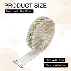1 Yard Rhinestone Ribbon 3mm x 3mm Crystal Rhinestone Strips Rainbow