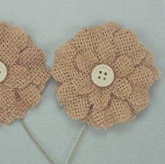 BURLAP Petal Daisy NATURAL 65mm Single Flower Button Centre 10cm Stem DB F