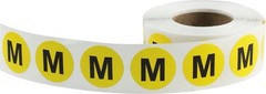 Yellow Medium M Clothing Size Stickers, 0.75 Inch Round Semi Gloss Apparel Si…