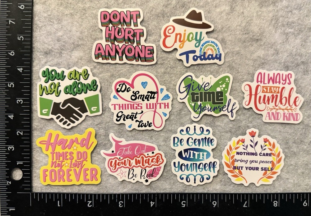 Lot of 10 Assorted Positive Affirmation Stickers Smile Happy Love Fitness