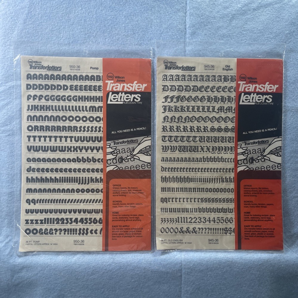 2 PK Wilson jonesTransfer Lettering Capital Letters 3/8 “Old English &pomp 36p