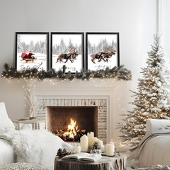 Set of 3 Framed Christmas Wall Art Farmhouse Santa Claus Is Coming To Town Wa…