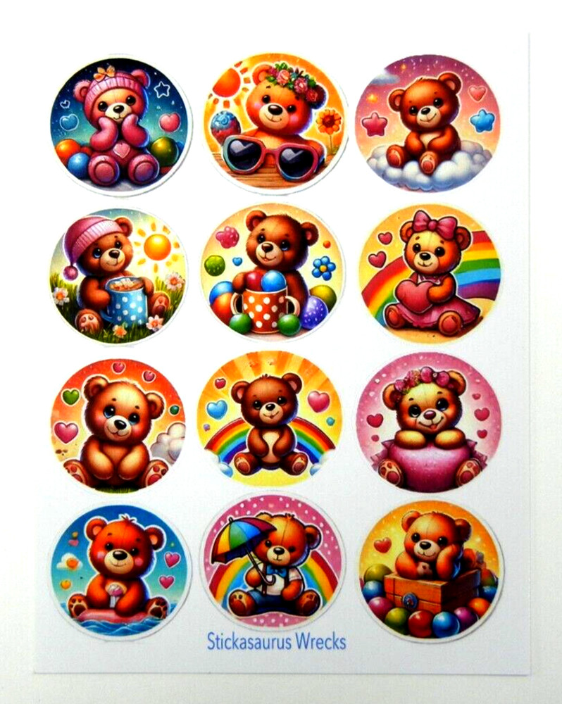 Colorful Teddy Bears Round Stickers Sheet