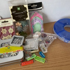 Mixed Scrapbook Craft Supplies Card Making Embellishments Lot w Organizer Wheel